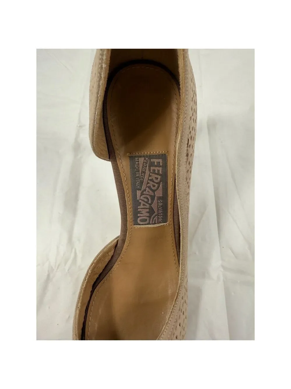 Salvatore Ferragamo DORSAY SUEDE PERFORATED OPEN TOE SIZE 7.5